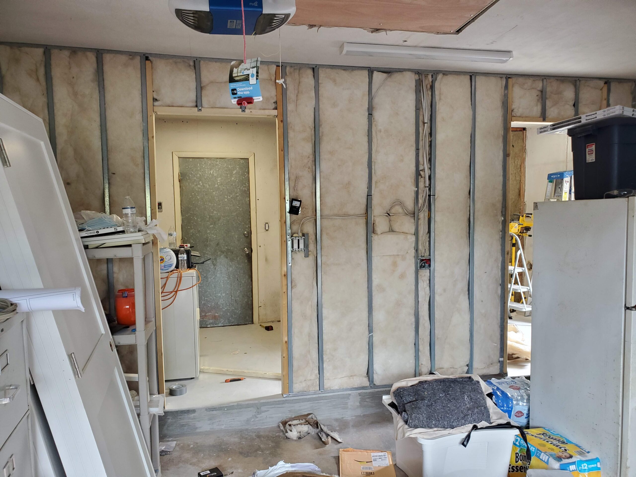 Jobsite photo: garage remodel during rough-in framing and electrical work