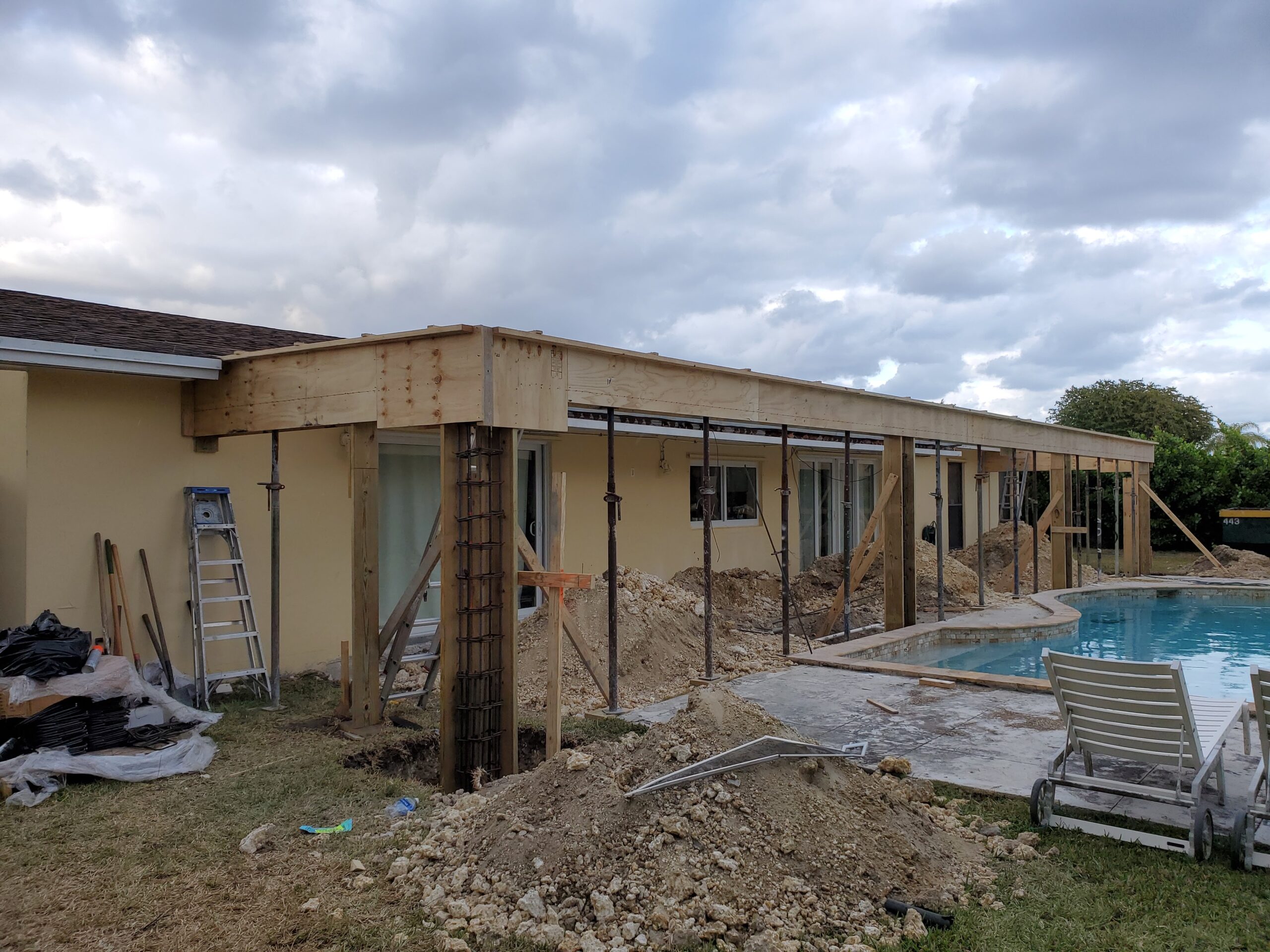 Jobsite photo: patio addition during structural framing and formwork before concrete pour