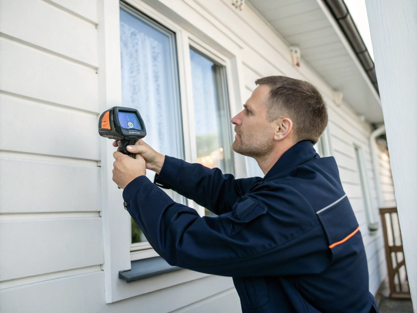 Certified property inspector using diagnostic testing tools at a South Florida residence
